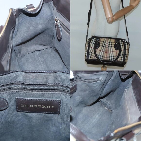 BURBERRY Nova Check Hand Bag PVC Leather 2way Beige Brown Auth 117724 - Picture 15 of 16